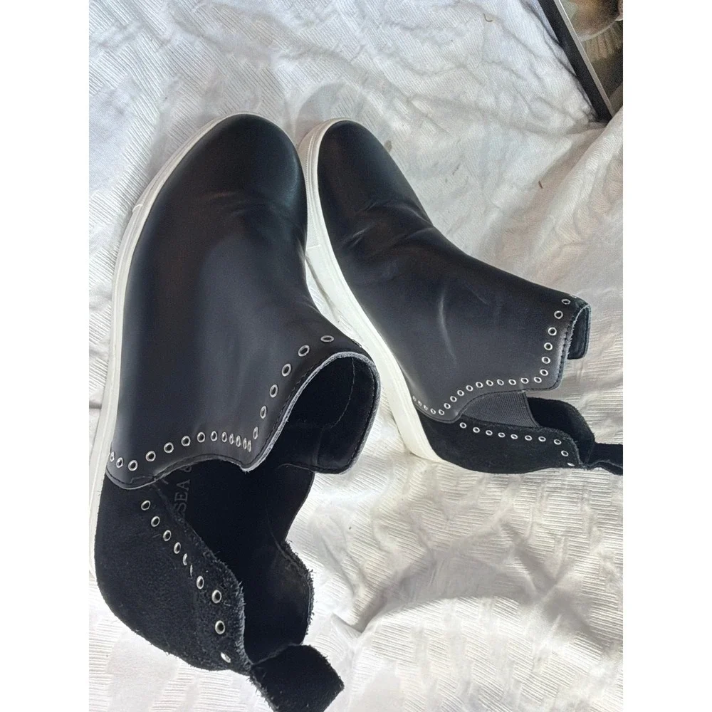 Chelsea & Violet Women's Black Studded Slip On Sneaker Ankle Boots Size 8.5